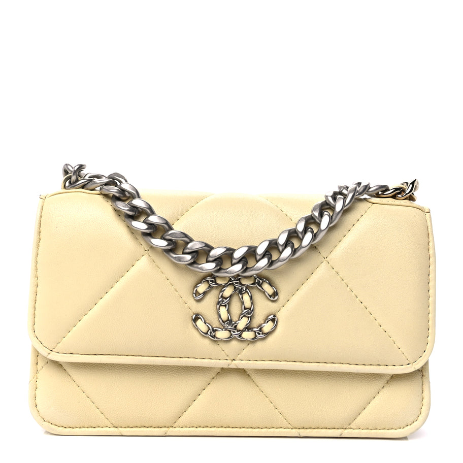 Chanel Lambskin Quilted Chanel 19 Wallet On Chain WOC  Yellow Image 1