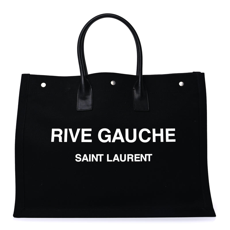  Saint Laurent Linen Calfskin Rive Gauche Tote Black