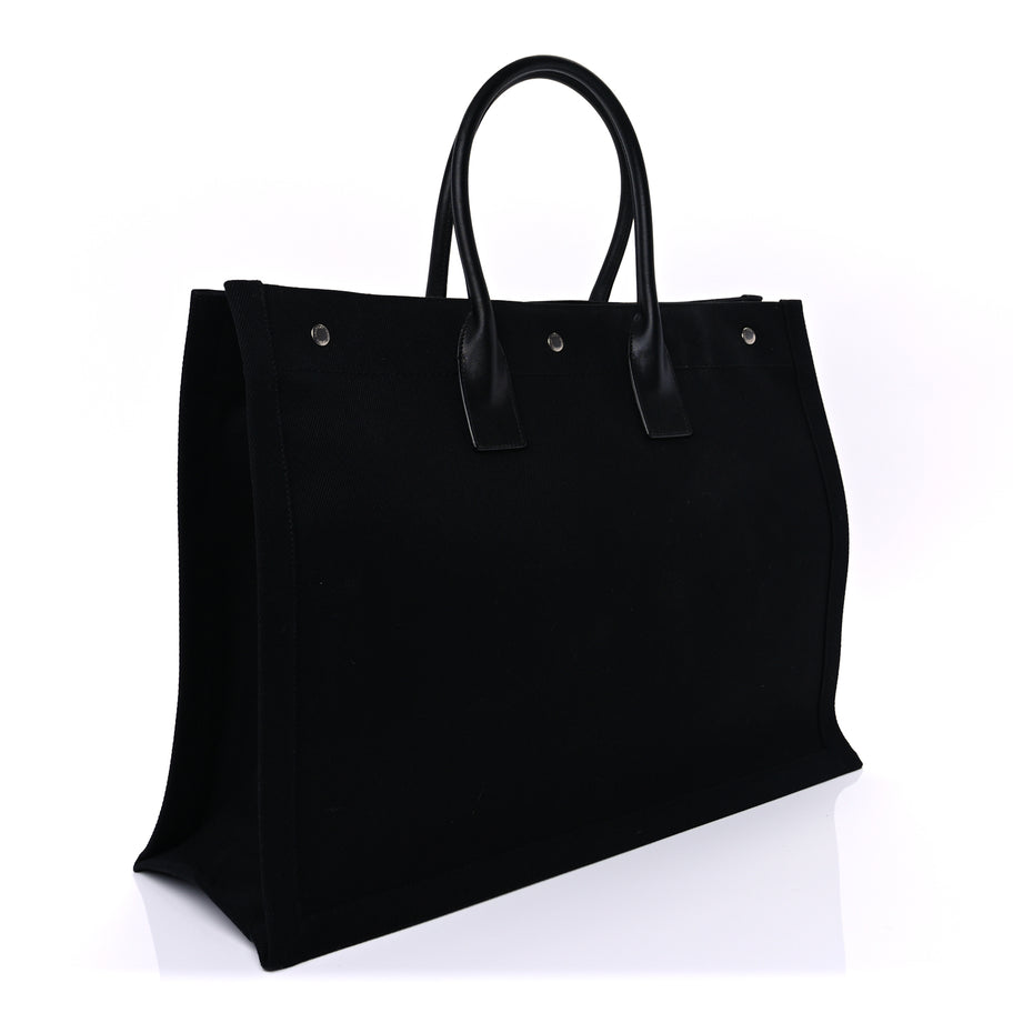 Saint Laurent Linen Calfskin Rive Gauche Tote Black Image 2