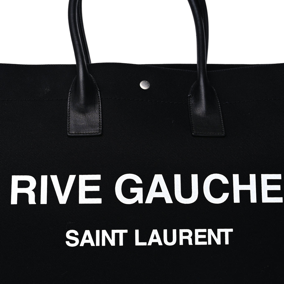 Saint Laurent Linen Calfskin Rive Gauche Tote Black Image 6