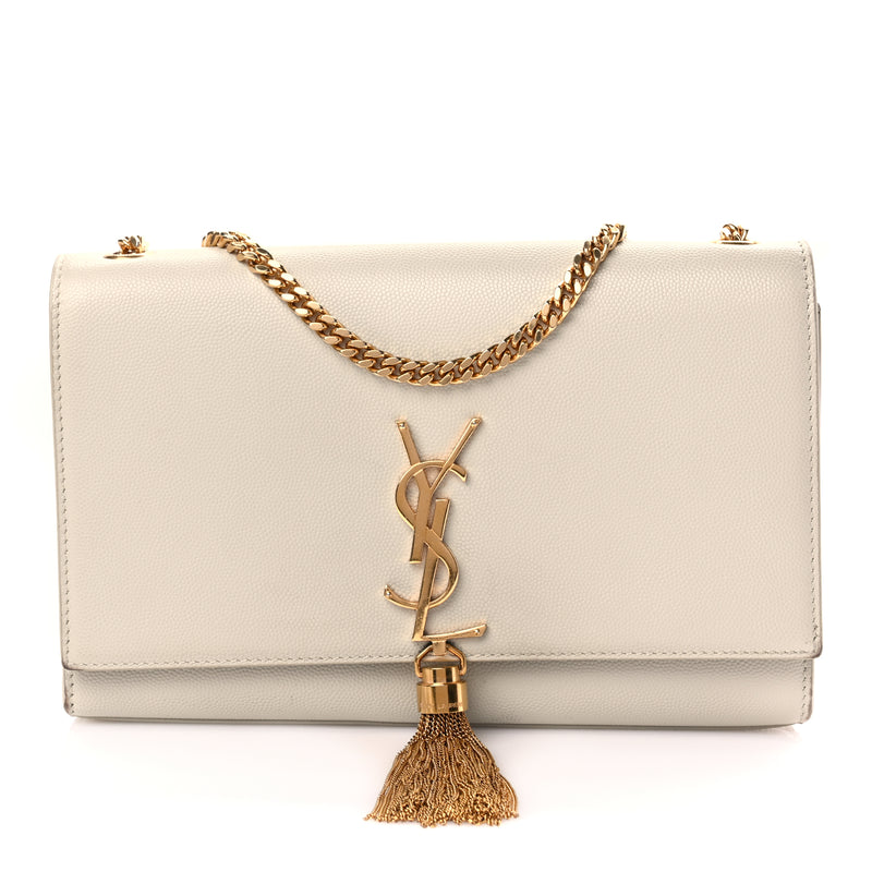  Saint Laurent Grain De Poudre Calfskin Medium Classic Monogram Kate Tassel Satchel Crema Soft
