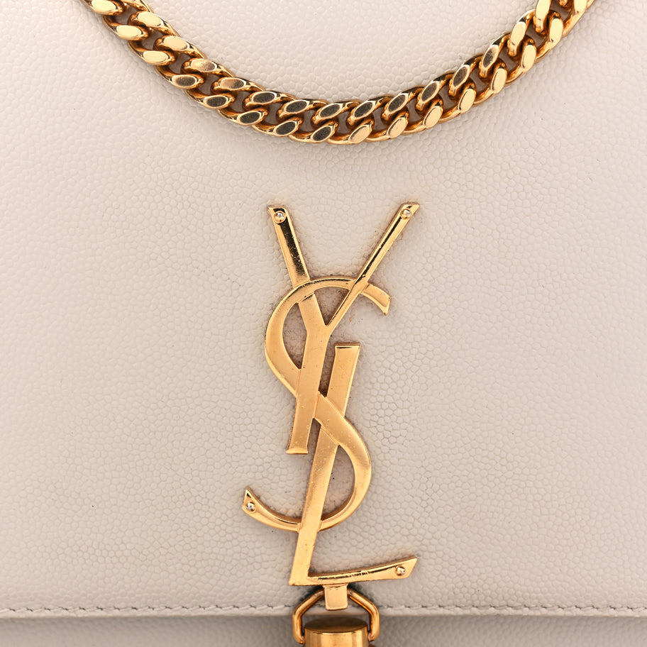 Saint Laurent Grain De Poudre Calfskin Medium Classic Monogram Kate Tassel Satchel Crema Soft Image 6