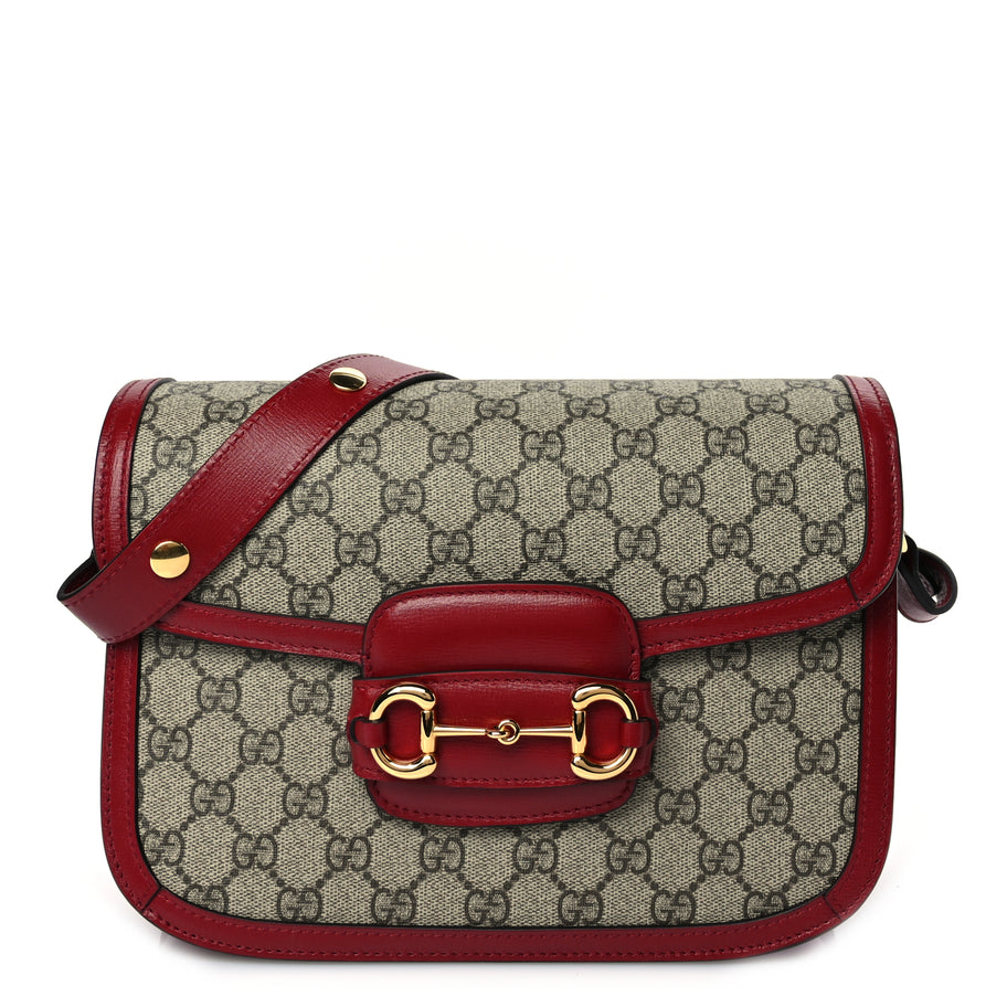 Gucci GG Supreme Monogram Azalea Calfskin Horsebit 1955 Shoulder Bag Beige Ebony New Cherry Red Image 1