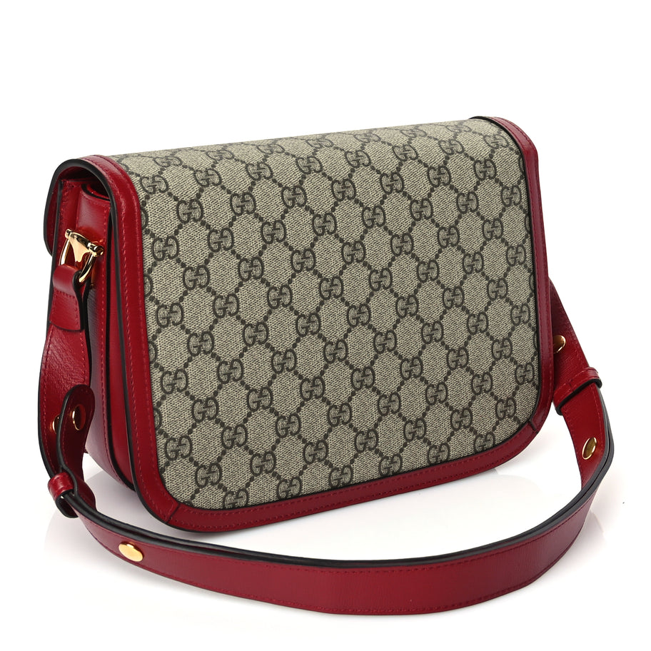 Gucci GG Supreme Monogram Azalea Calfskin Horsebit 1955 Shoulder Bag Beige Ebony New Cherry Red Image 2