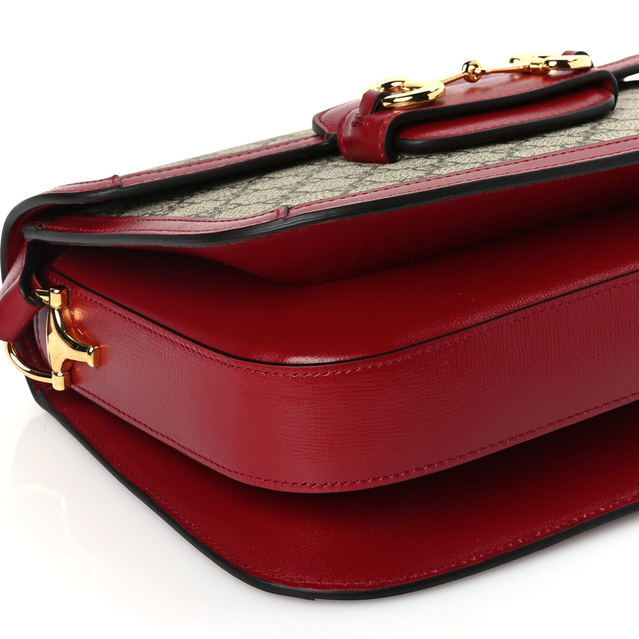 Gucci GG Supreme Monogram Azalea Calfskin Horsebit 1955 Shoulder Bag Beige Ebony New Cherry Red Image 8