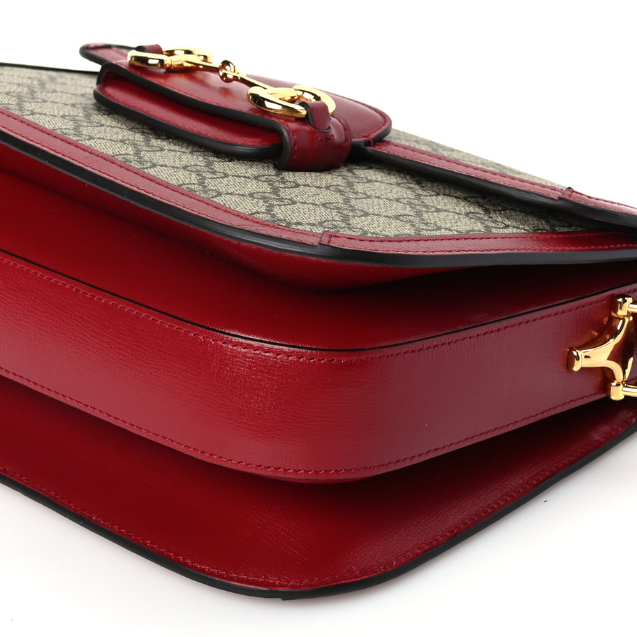 Gucci GG Supreme Monogram Azalea Calfskin Horsebit 1955 Shoulder Bag Beige Ebony New Cherry Red Image 9