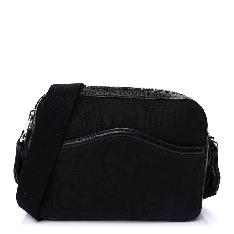  Gucci Monogram Jumbo GG Textured Dollar Calfskin Messenger Shoulder Bag  Black