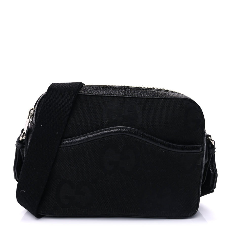 Gucci Monogram Jumbo GG Textured Dollar Calfskin Messenger Shoulder Bag  Black Image 1