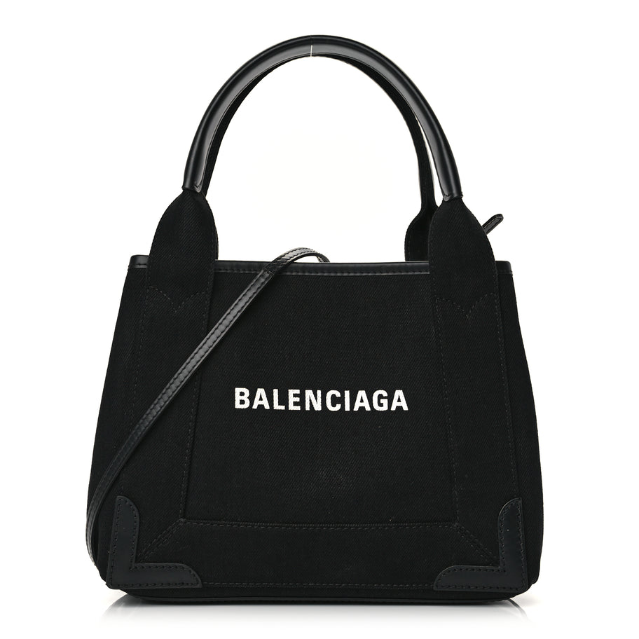 Balenciaga Cotton Canvas Calfskin Navy Cabas XS Black Image 1