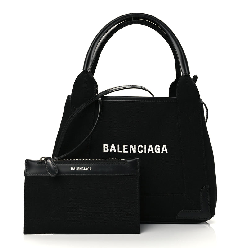  Balenciaga Cotton Canvas Calfskin Navy Cabas XS Black
