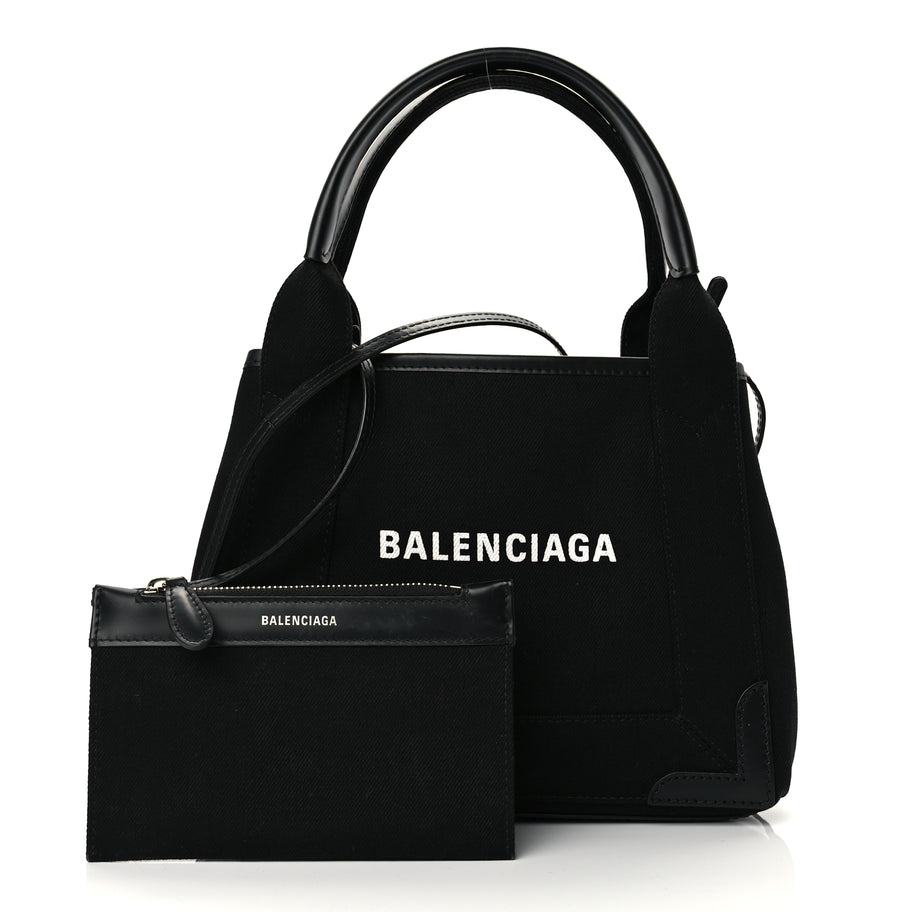 Balenciaga Cotton Canvas Calfskin Navy Cabas XS Black Image 2