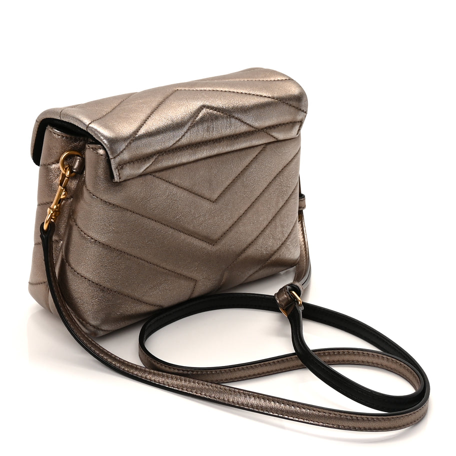 Saint Laurent Metallic Calfskin Y Quilted Monogram Toy Loulou Crossbody Bag Piombo Image 2