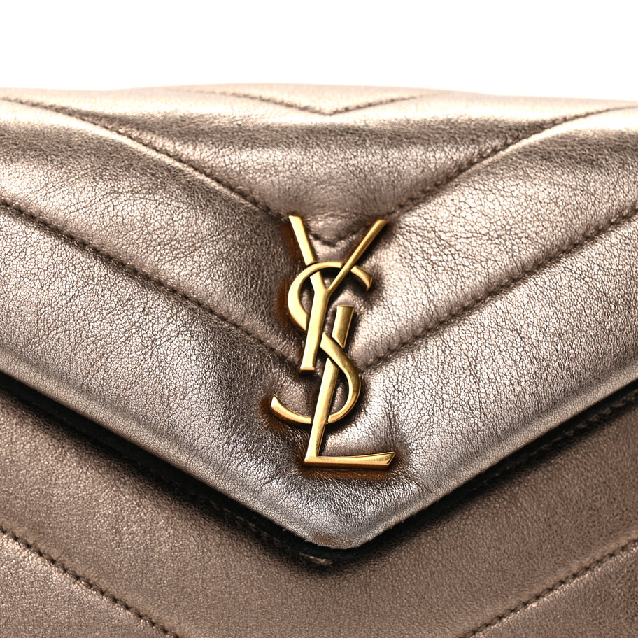 Saint Laurent Metallic Calfskin Y Quilted Monogram Toy Loulou Crossbody Bag Piombo Image 6