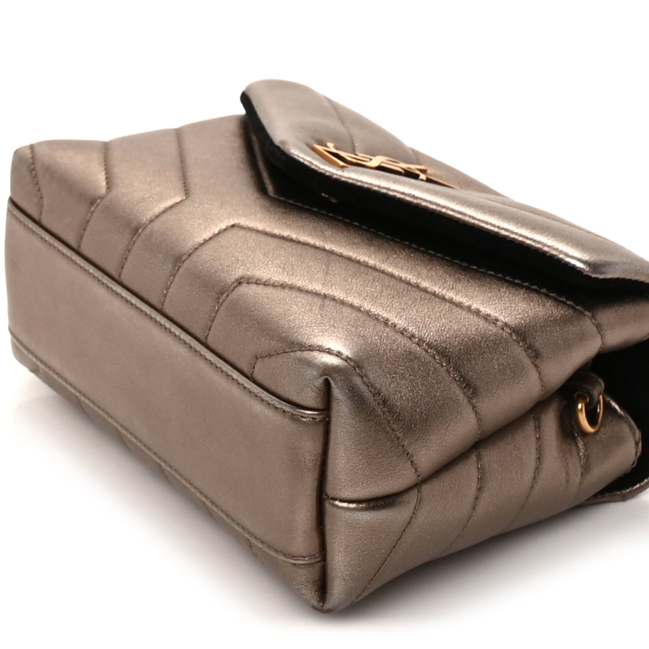 Saint Laurent Metallic Calfskin Y Quilted Monogram Toy Loulou Crossbody Bag Piombo Image 7