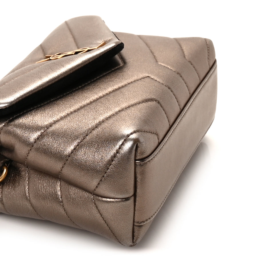Saint Laurent Metallic Calfskin Y Quilted Monogram Toy Loulou Crossbody Bag Piombo Image 8