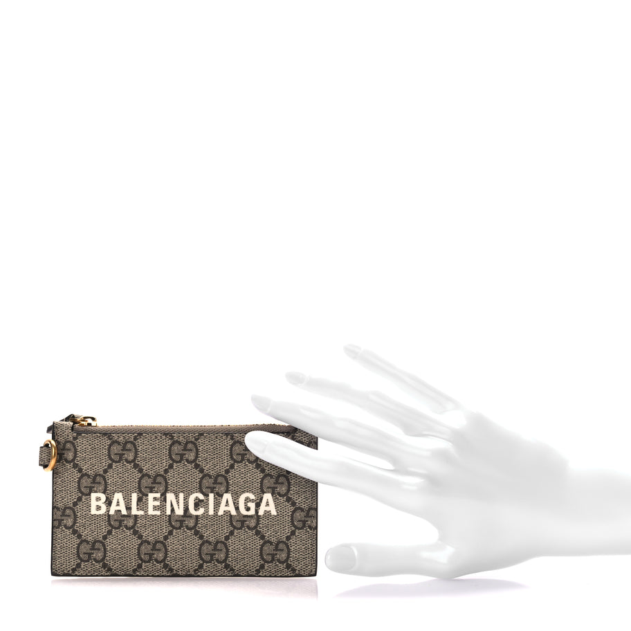 Gucci X BALENCIAGA GG Supreme Monogram Logo Card Case With Strap Beige Ebony Image 2