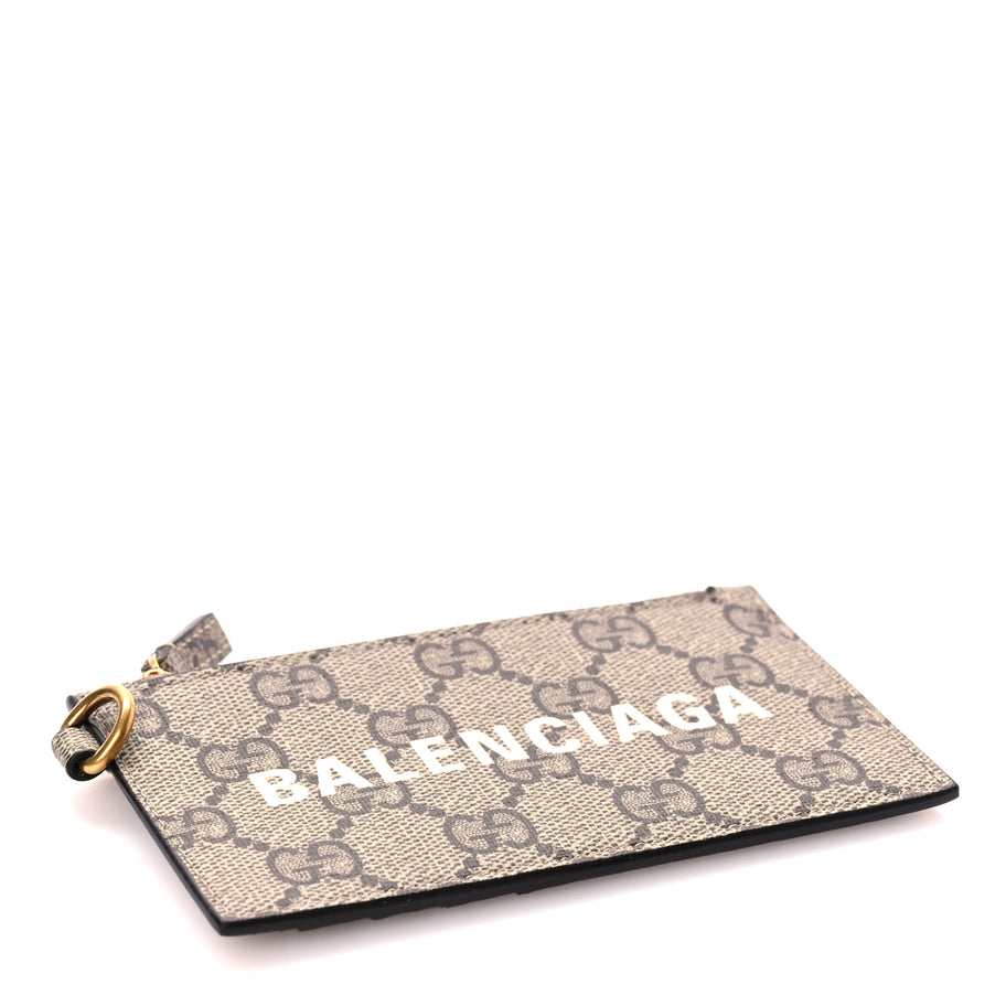 Gucci X BALENCIAGA GG Supreme Monogram Logo Card Case With Strap Beige Ebony Image 4