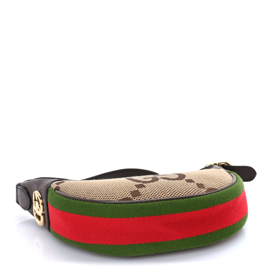 Gucci Monogram Jumbo GG Textured Dollar Calfskin Web Mini Ophidia Half Moon Hobo Camel Ebony New Acero Image 3