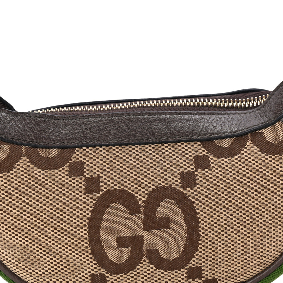 Gucci Monogram Jumbo GG Textured Dollar Calfskin Web Mini Ophidia Half Moon Hobo Camel Ebony New Acero Image 6