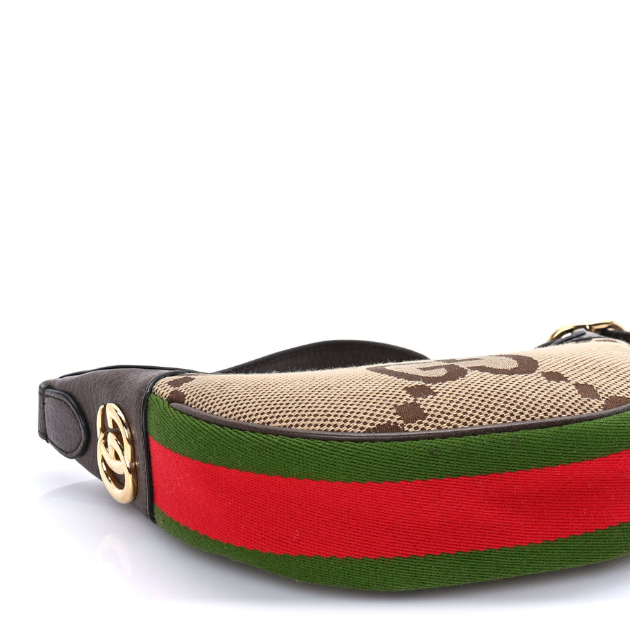 Gucci Monogram Jumbo GG Textured Dollar Calfskin Web Mini Ophidia Half Moon Hobo Camel Ebony New Acero Image 7
