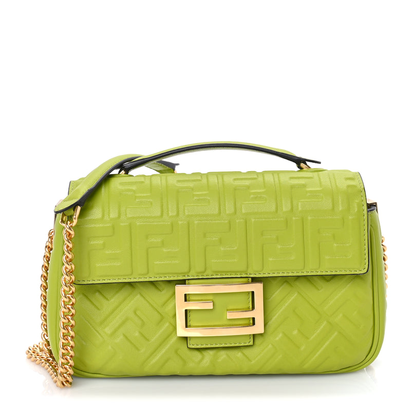  Fendi Nappa FF Embossed Small Midi Chain Baguette  Wasabi