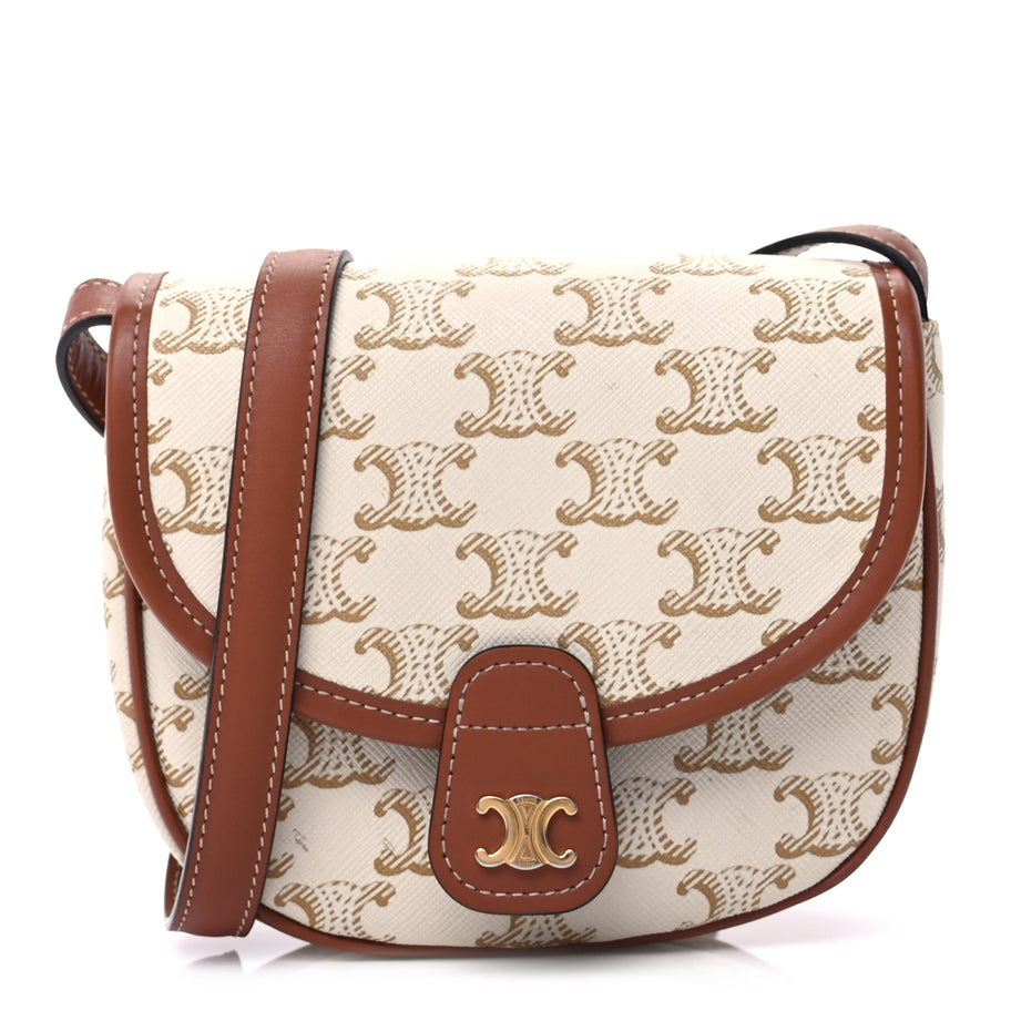 Celine Triomphe Canvas Calfskin Mini Besace Bag  White Image 1
