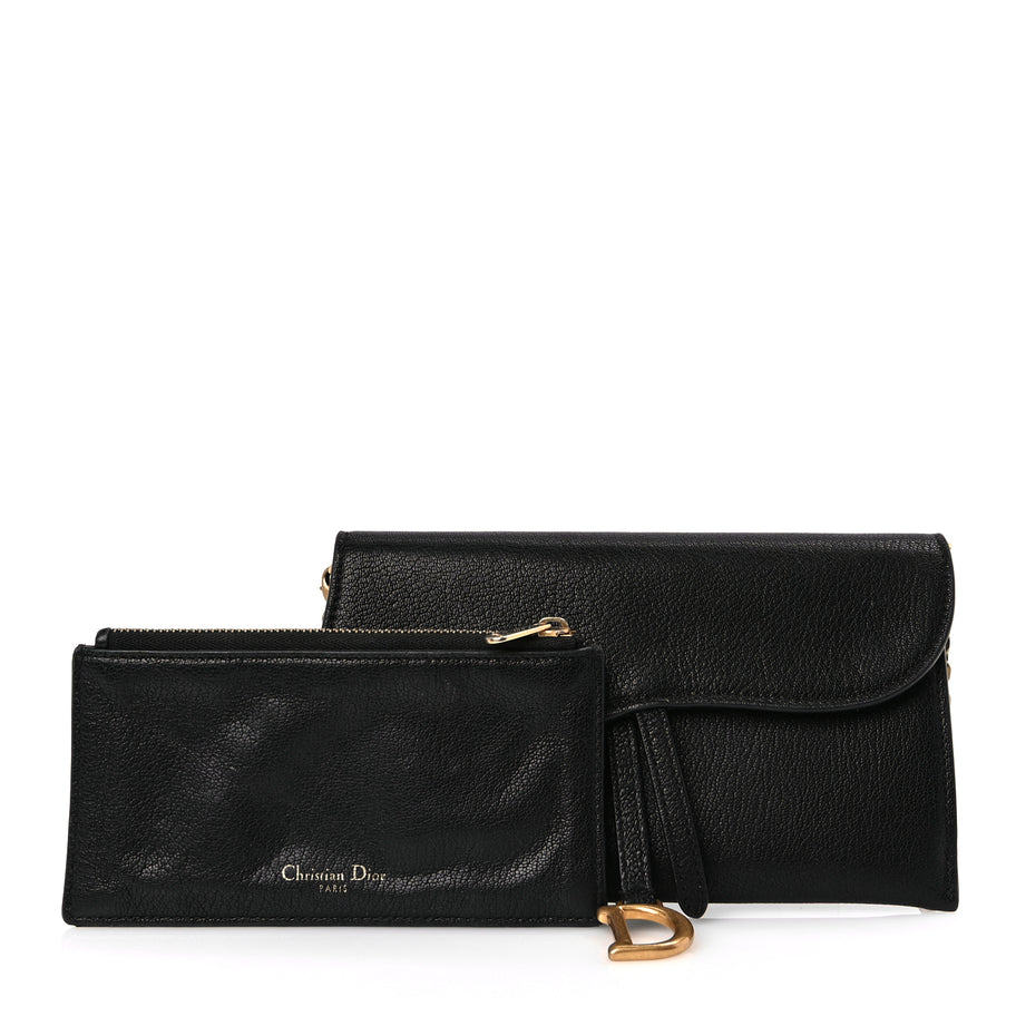Christian Dior Goatskin Saddle Long Wallet With Chain Black Image 2