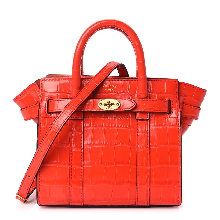 Mulberry Crocodile Embossed Micro Zipped Bayswater Hibiscus Red Image 1