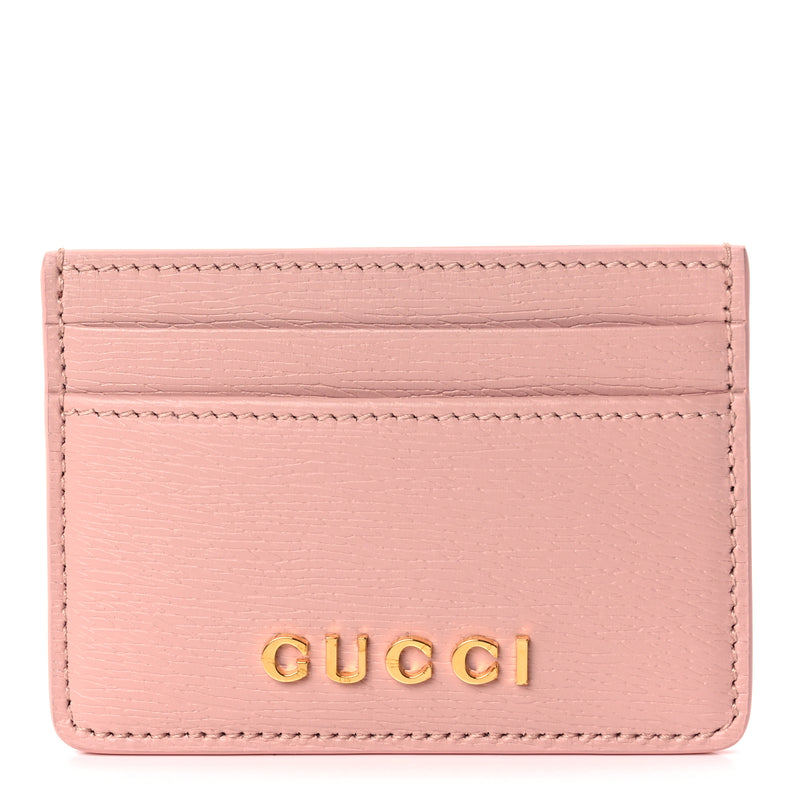 Gucci Calfskin Script Card Holder Light Pink
