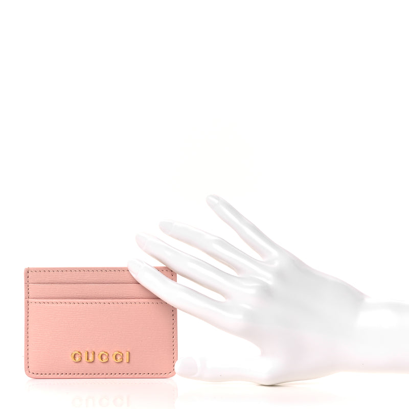  Gucci Calfskin Script Card Holder Light Pink