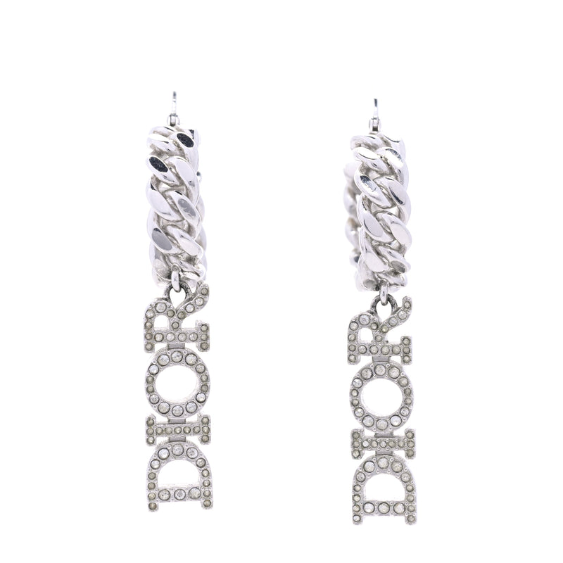  Christian Dior Crystal Dio(r)evolution Logo Hoop Drop Earrings  Silver