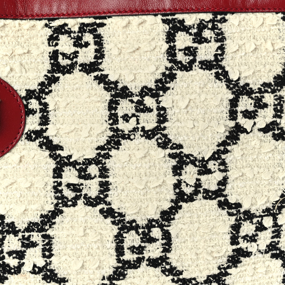 Gucci Tweed GG Monogram Large Rajah Chain Tote  White Black Romantic Cherry Image 8