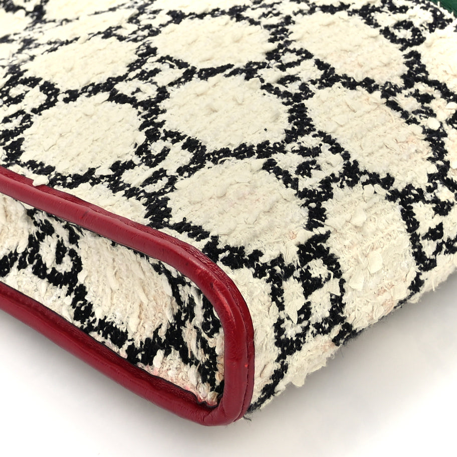 Gucci Tweed GG Monogram Large Rajah Chain Tote  White Black Romantic Cherry Image 9