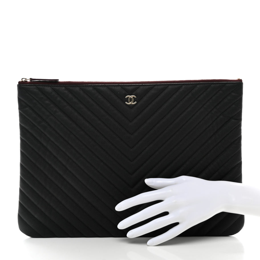 Chanel Caviar Chevron Quilted Large Cosmetic Case Black Image 2