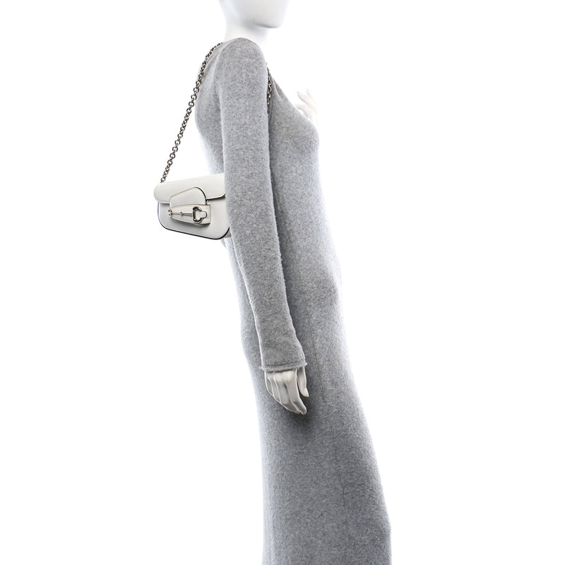  Gucci Calfskin Mini Horsebit 1955 Asymmetric Shoulder Bag Great White