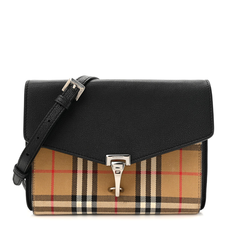  Burberry Derby Calfskin Vintage Check Small Macken Crossbody Bag Black