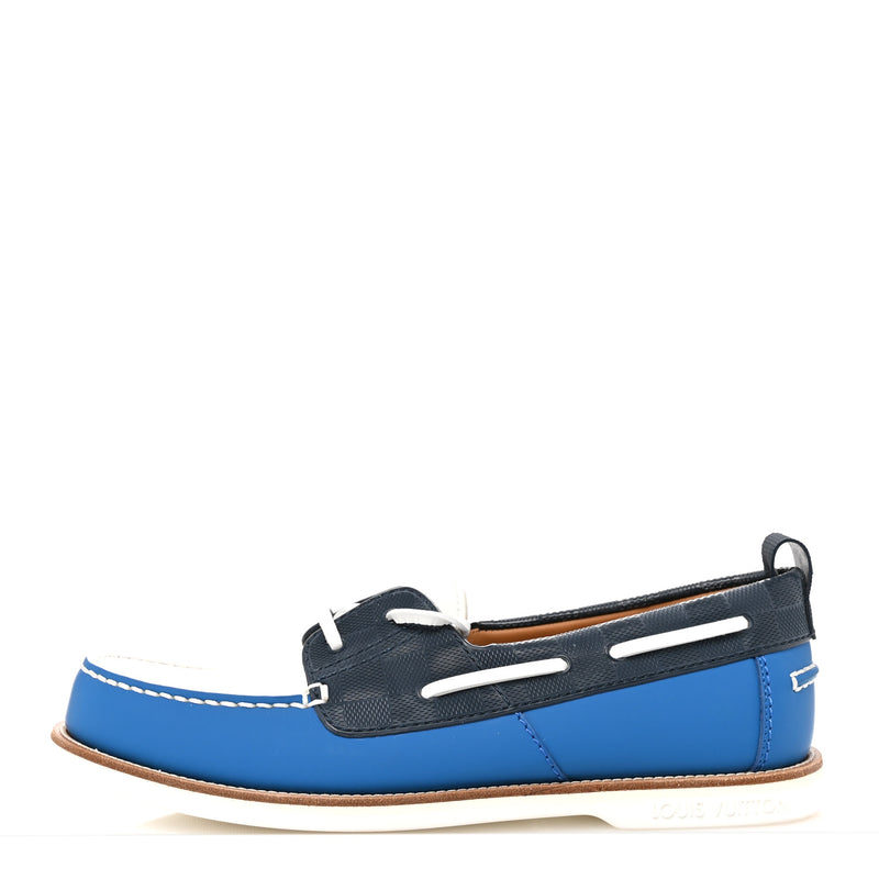  Louis Vuitton Mat Calfskin Mens Rubber America's Cup Marine Boat Shoe Pacific Blue