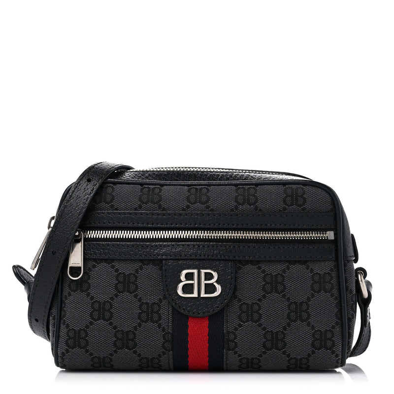  Gucci X BALENCIAGA BB Monogram Web Mini Ophidia Shoulder Bag Black