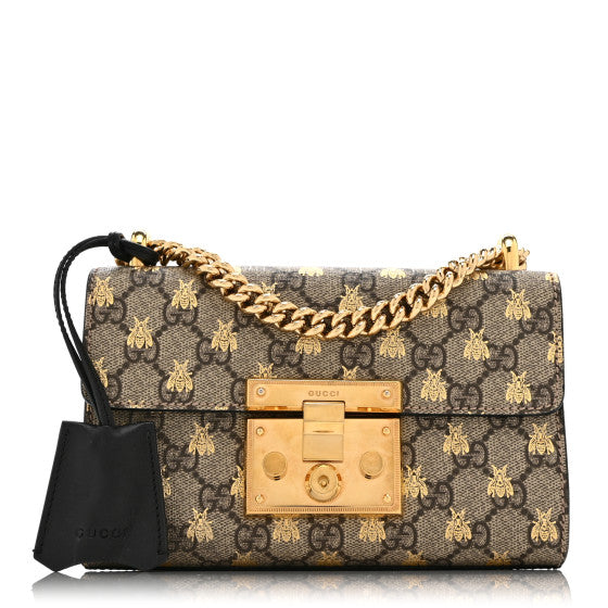 Gucci GG Supreme Monogram Bees Small Padlock Shoulder Bag Black Image 1