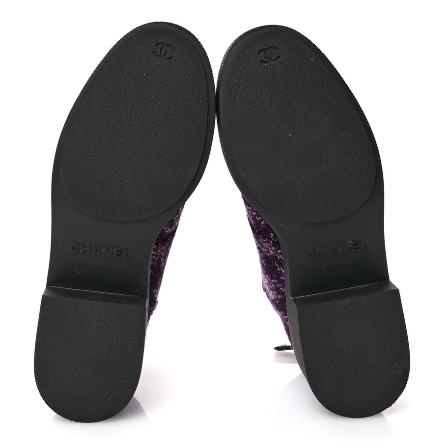 Chanel Tweed Pearl Combat Short Boots 38 Purple Black Image 5