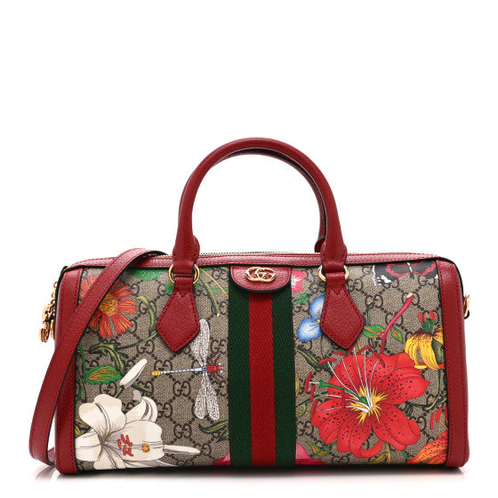 Gucci GG Supreme Monogram Flora Web Medium Ophidia Boston Red Image 1