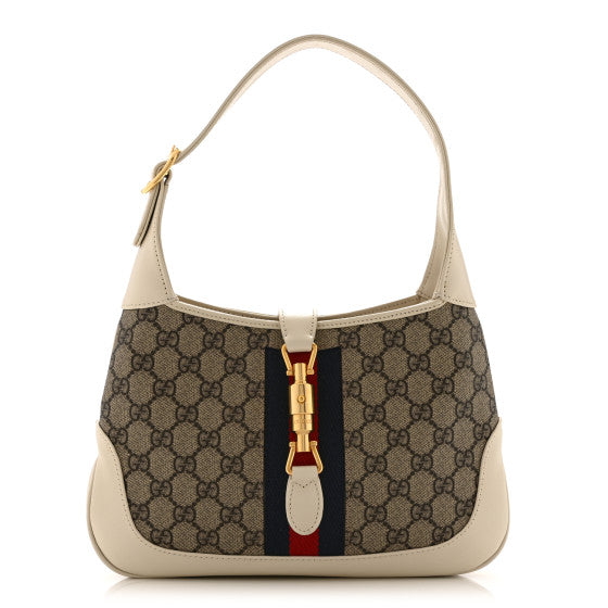 Gucci GG Supreme Monogram Azalea Calfskin Web Small Jackie 1961 Hobo Beige Ebony Mystic White Image 1
