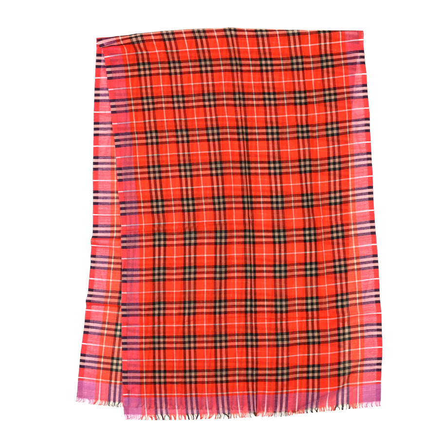 Burberry Wool Silk Gauze Vintage Check Scarf Orange Pink Image 2