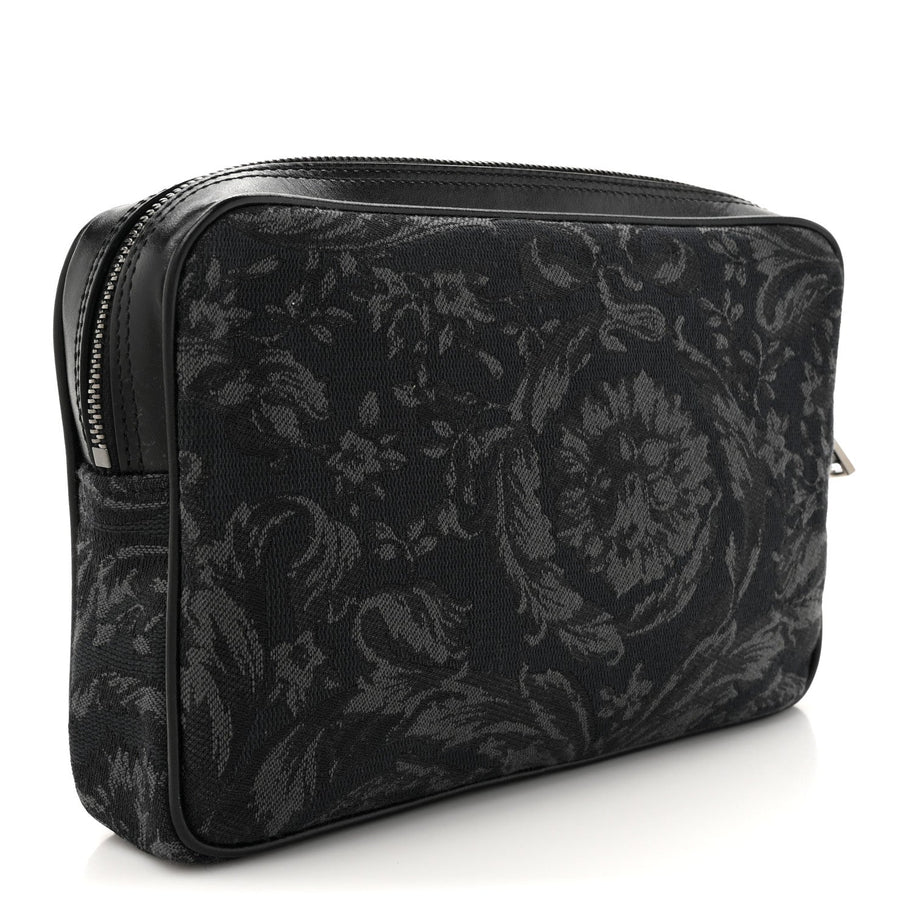 Versace Fabric Jacquard Calfskin Barocco Wristlet Pouch Black Image 3