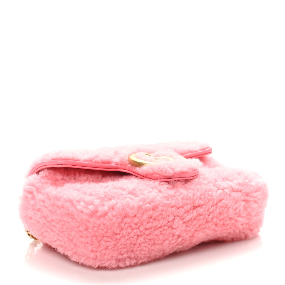Gucci Shearling Matelasse Super Mini GG Marmont Shoulder Bag Lotus Pink Image 4