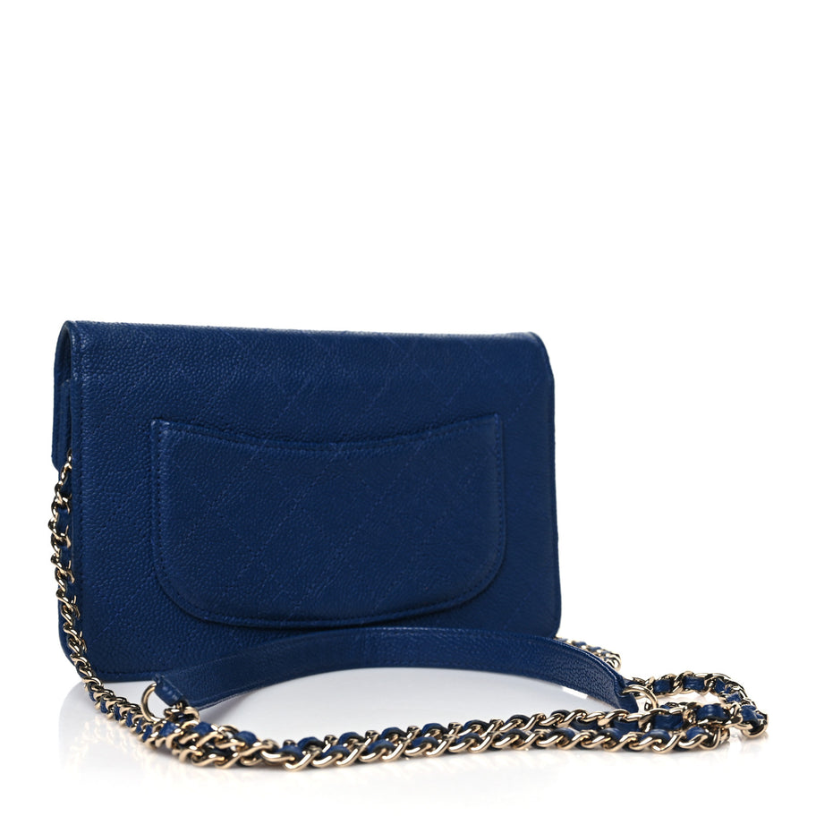 Chanel Grained Calfskin Quilted Cuba Wallet On Chain WOC Blue Image 3