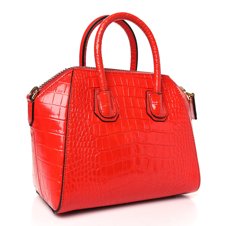 Givenchy Calfskin Crocodile Embossed Mini Antigona Red Image 3