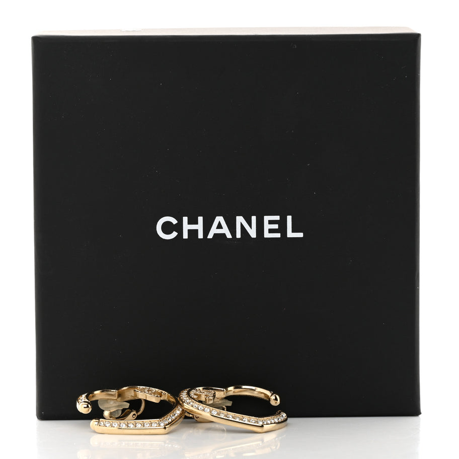 Chanel Metal Crystal CC Open Heart Earrings Gold Image 5
