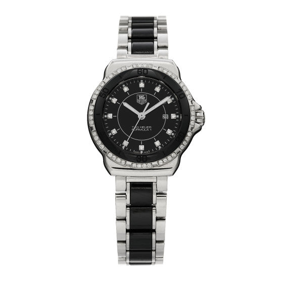 Tag Heuer Stainless Steel Ceramic Diamond Bezel 32mm Formula 1 Lady Quartz Watch Black WAH1312 Image 1