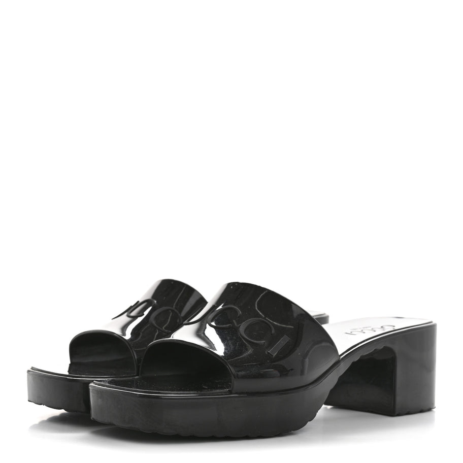 Gucci Rubber Logo Womens Platform 20/60mm Slide Sandals 35 Black Image 4